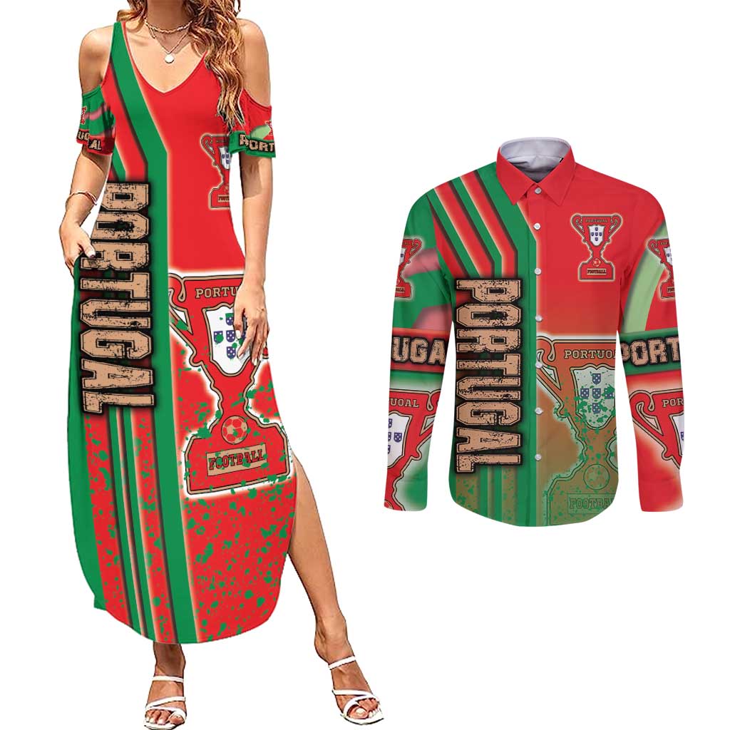 Portugal Football Couples Matching Summer Maxi Dress and Long Sleeve Button Shirt Selecao das Quinas Soccer - Road To Champion