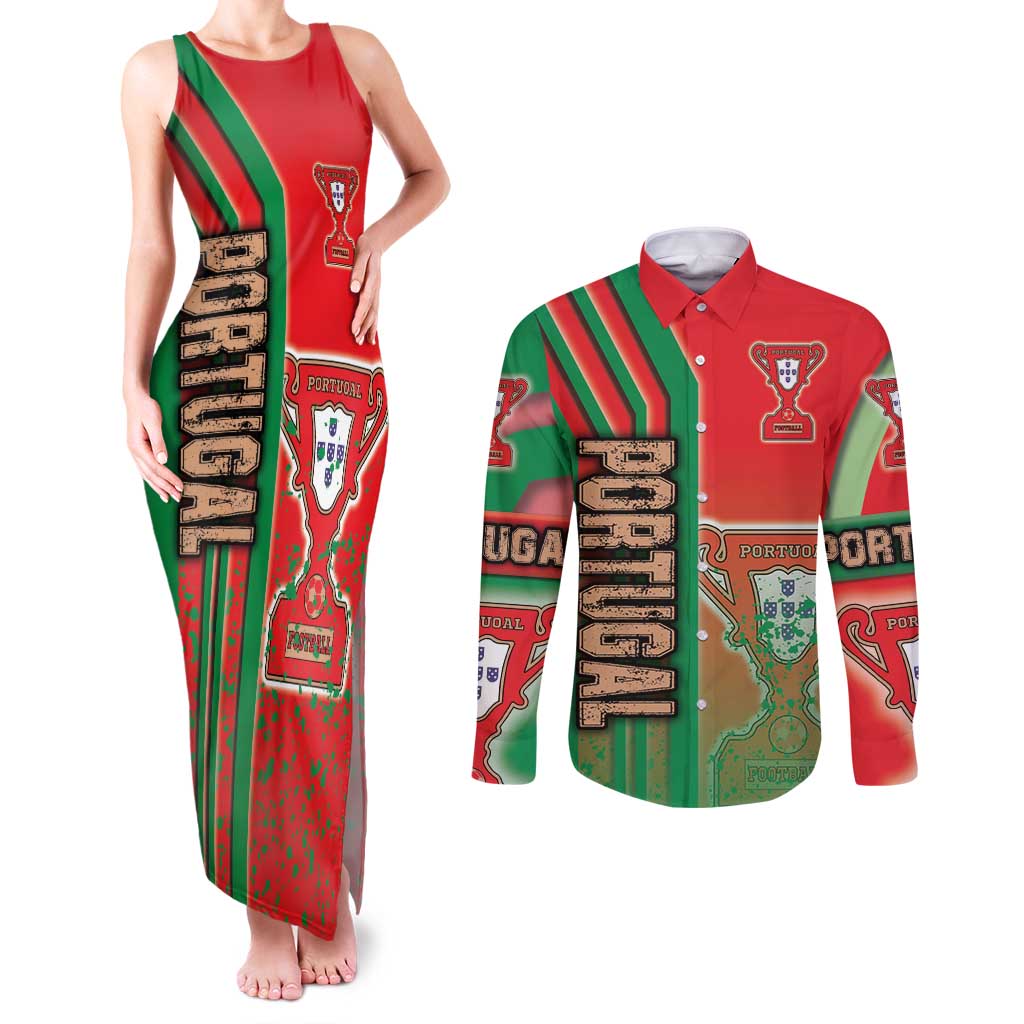 Portugal Football Couples Matching Tank Maxi Dress and Long Sleeve Button Shirt Selecao das Quinas Soccer - Road To Champion