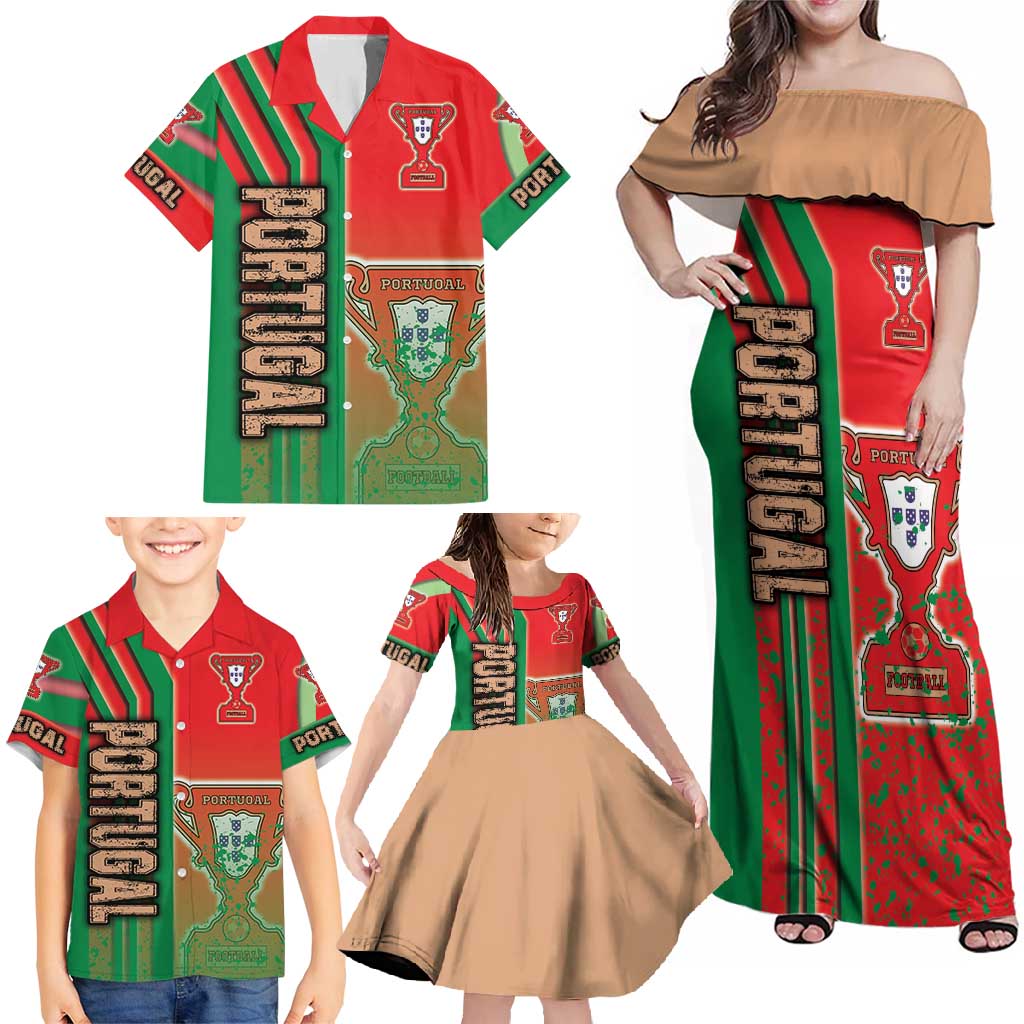 Portugal Football Family Matching Off Shoulder Maxi Dress and Hawaiian Shirt Selecao das Quinas Soccer - Road To Champion