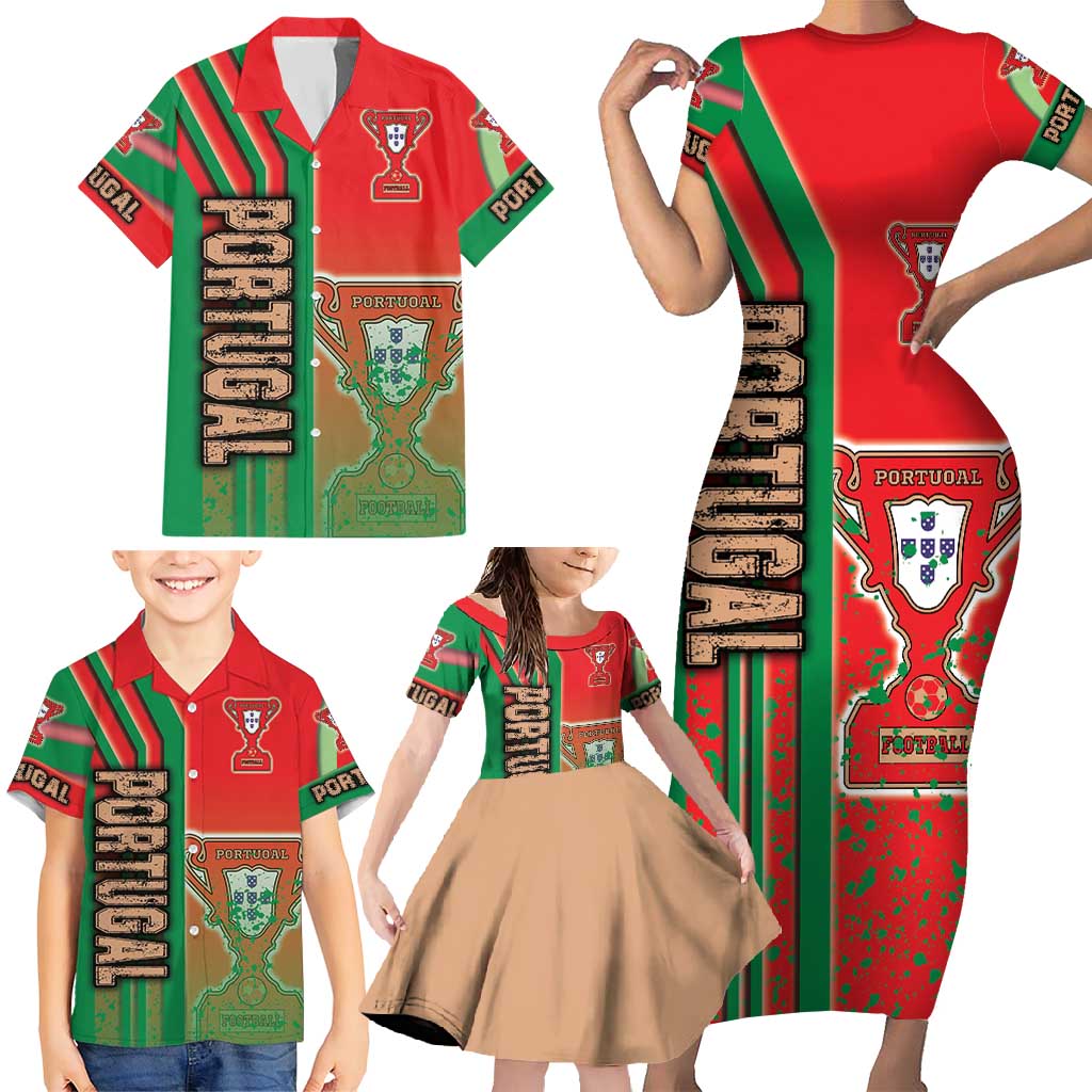 Portugal Football Family Matching Short Sleeve Bodycon Dress and Hawaiian Shirt Selecao das Quinas Soccer - Road To Champion