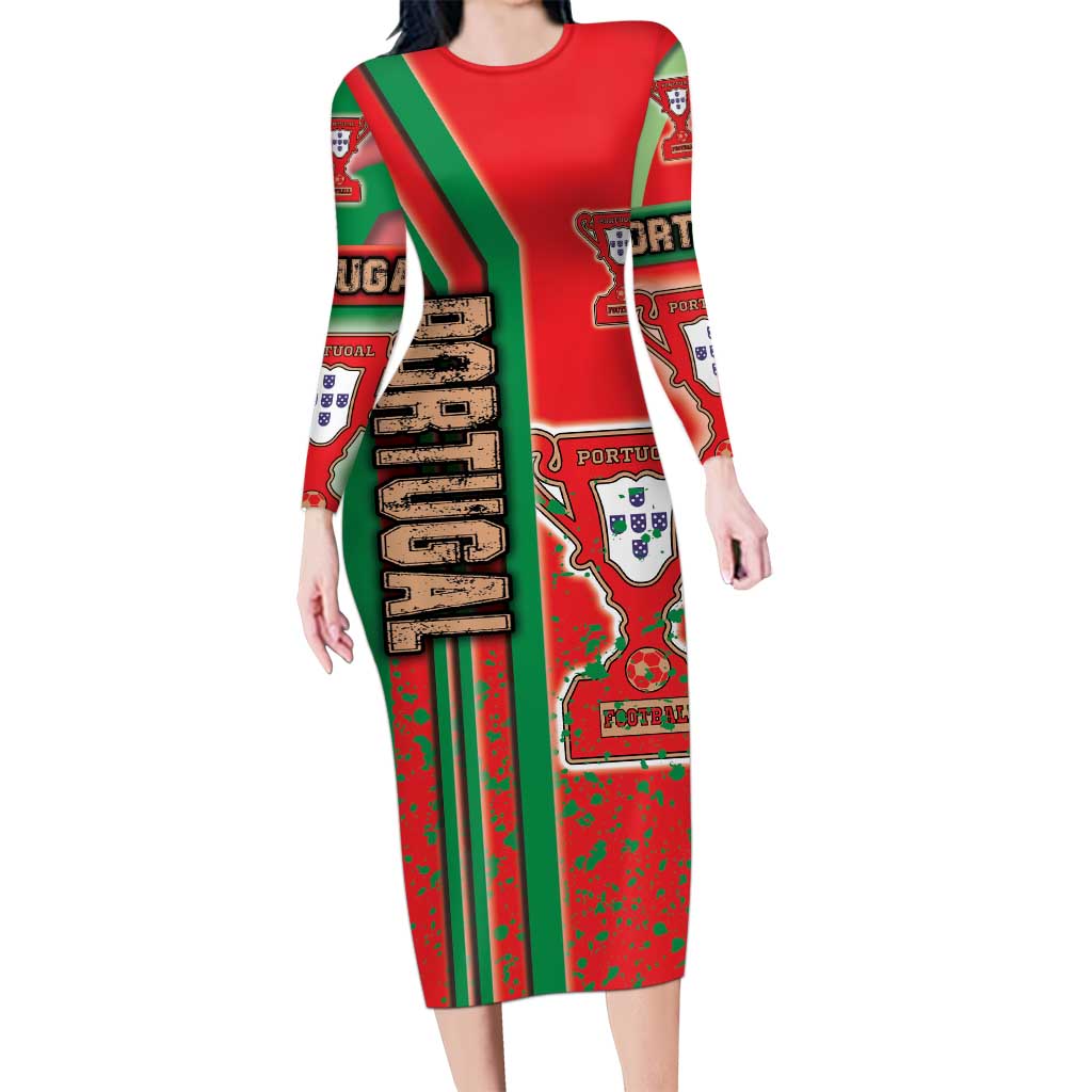 Portugal Football Long Sleeve Bodycon Dress Selecao das Quinas Soccer - Road To Champion - Wonder Print Shop