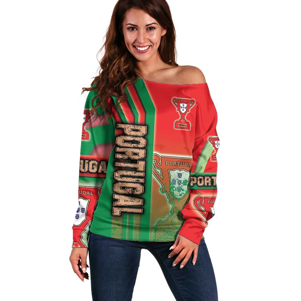 Portugal Football Off Shoulder Sweater Selecao das Quinas Soccer - Road To Champion