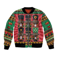 Unisex bomber jacket with colorful nutcracker graphic and ribbed collar cuffs