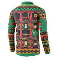 Green long-sleeve button sweatshirt with nutcracker graphic on back