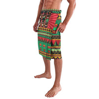 Printed knee-length skirt with multicolor geometric and holiday figure motifs