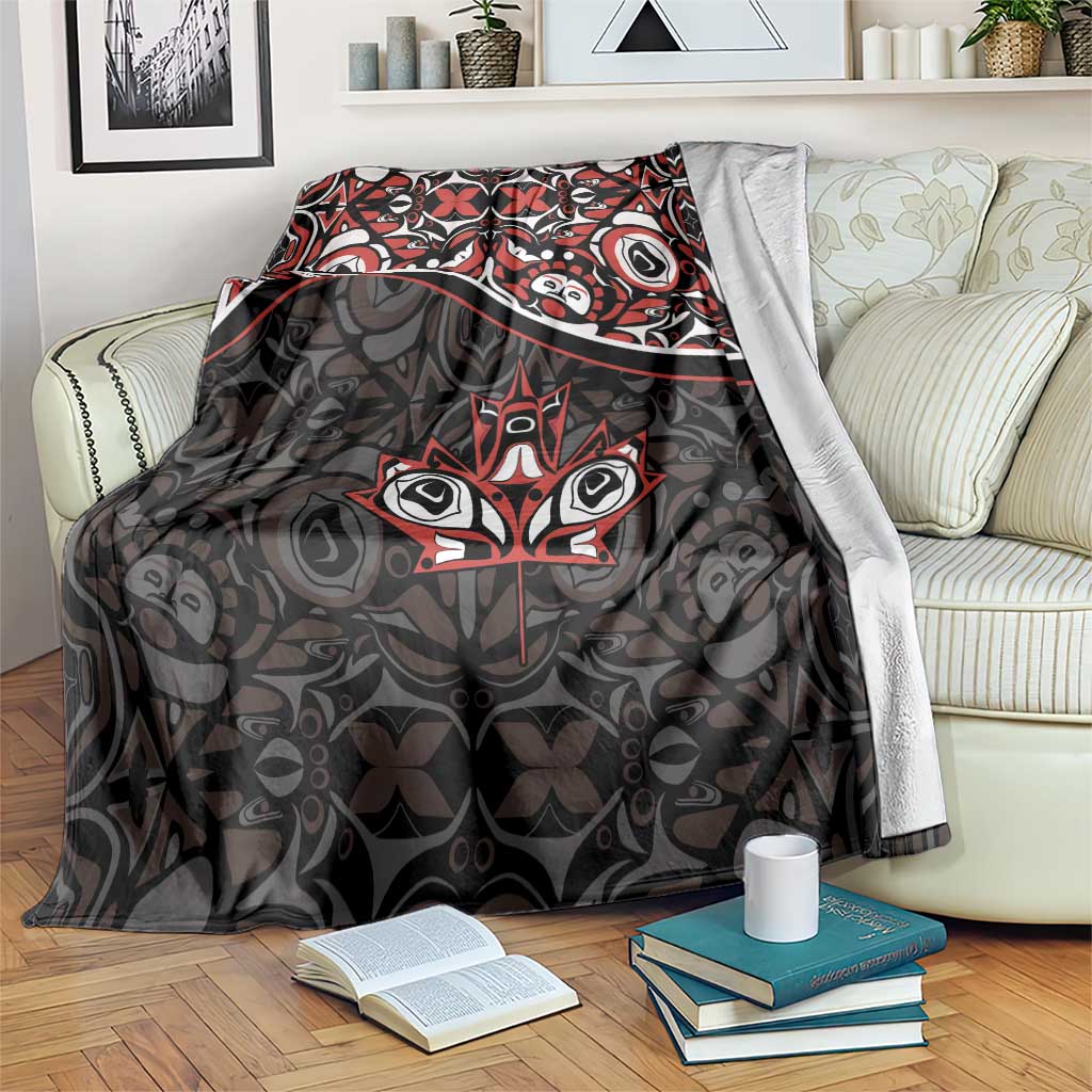 Canada Day Blanket Haida Maple Leaf Style Tattoo Black