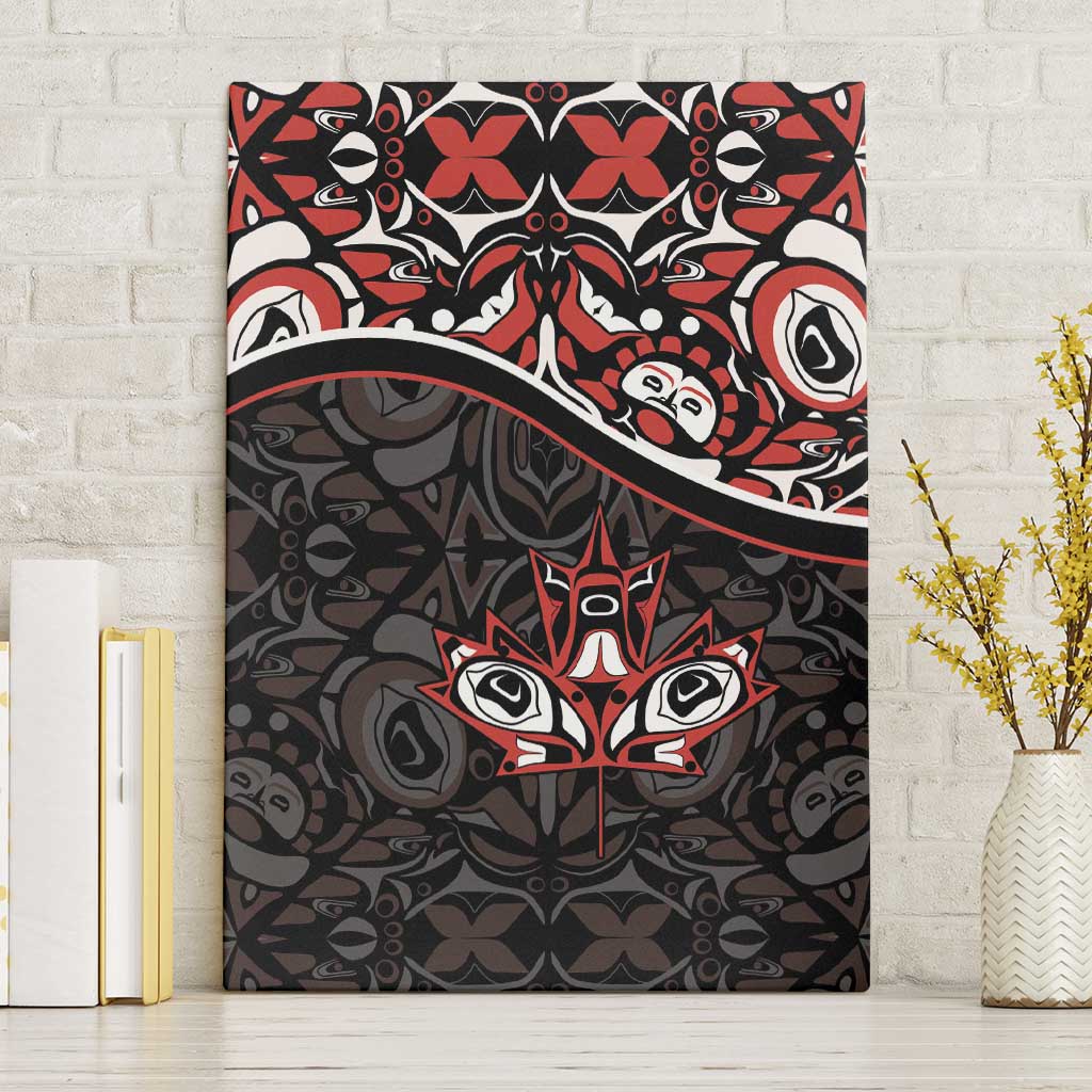 Canada Day Canvas Wall Art Haida Maple Leaf Style Tattoo Black