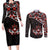 Canada Day Couples Matching Long Sleeve Bodycon Dress and Long Sleeve Button Shirt Haida Maple Leaf Style Tattoo Black