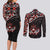 Canada Day Couples Matching Long Sleeve Bodycon Dress and Long Sleeve Button Shirt Haida Maple Leaf Style Tattoo Black