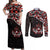 Canada Day Couples Matching Off Shoulder Maxi Dress and Long Sleeve Button Shirt Haida Maple Leaf Style Tattoo Black