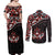 Canada Day Couples Matching Off Shoulder Maxi Dress and Long Sleeve Button Shirt Haida Maple Leaf Style Tattoo Black