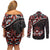 Canada Day Couples Matching Off Shoulder Short Dress and Long Sleeve Button Shirt Haida Maple Leaf Style Tattoo Black