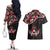 Canada Day Couples Matching Off The Shoulder Long Sleeve Dress and Hawaiian Shirt Haida Maple Leaf Style Tattoo Black