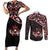 Canada Day Couples Matching Short Sleeve Bodycon Dress and Long Sleeve Button Shirt Haida Maple Leaf Style Tattoo Black