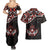 Canada Day Couples Matching Summer Maxi Dress and Hawaiian Shirt Haida Maple Leaf Style Tattoo Black