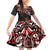 Canada Day Family Matching Off Shoulder Short Dress and Hawaiian Shirt Haida Maple Leaf Style Tattoo Black