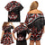 Canada Day Family Matching Off Shoulder Short Dress and Hawaiian Shirt Haida Maple Leaf Style Tattoo Black