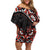 Canada Day Family Matching Off Shoulder Short Dress and Hawaiian Shirt Haida Maple Leaf Style Tattoo Black