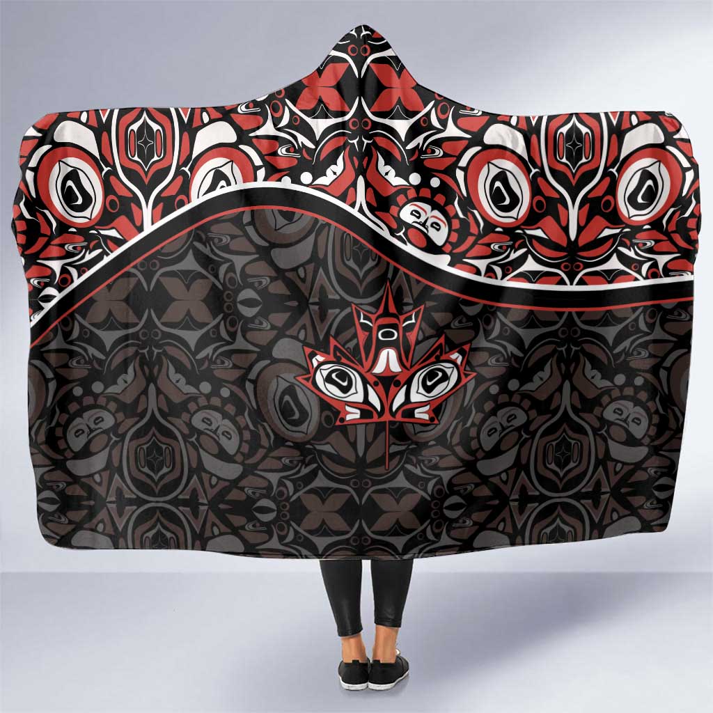 Canada Day Hooded Blanket Haida Maple Leaf Style Tattoo Black