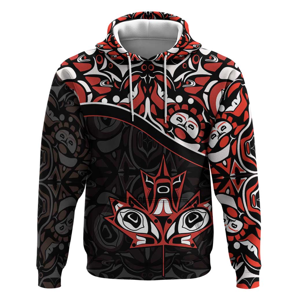 Canada Day Hoodie Haida Maple Leaf Style Tattoo Black