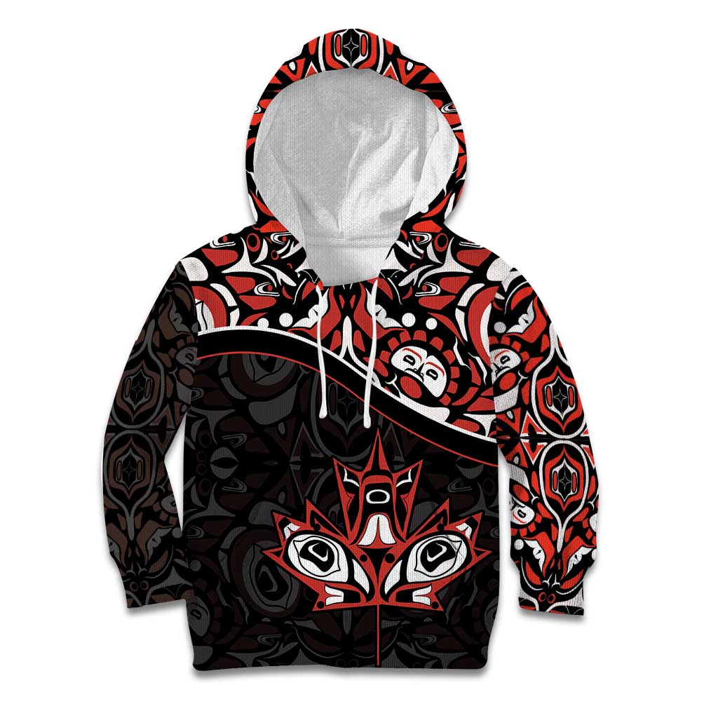 Canada Day Kid Hoodie Haida Maple Leaf Style Tattoo Black - Wonder Print Shop