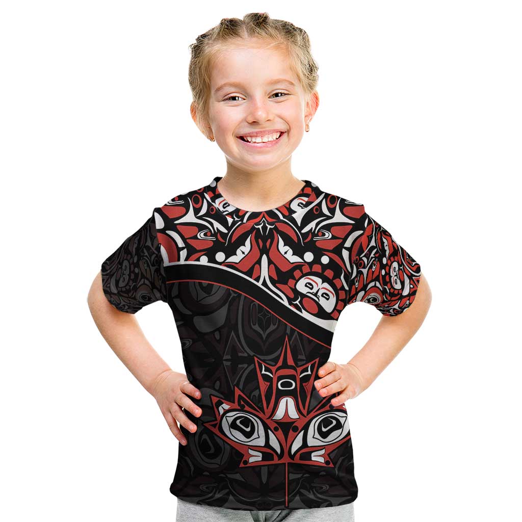 Canada Day Kid T Shirt Haida Maple Leaf Style Tattoo Black - Wonder Print Shop