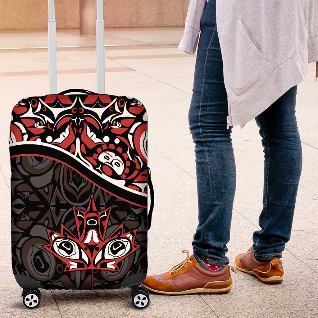 Canada Day Luggage Cover Haida Maple Leaf Style Tattoo Black - Wonder Print Shop