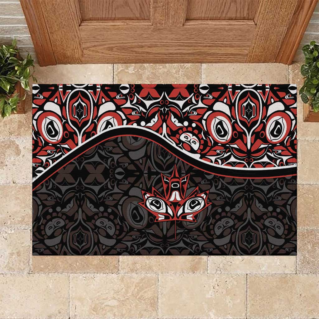 Canada Day Rubber Doormat Haida Maple Leaf Style Tattoo Black