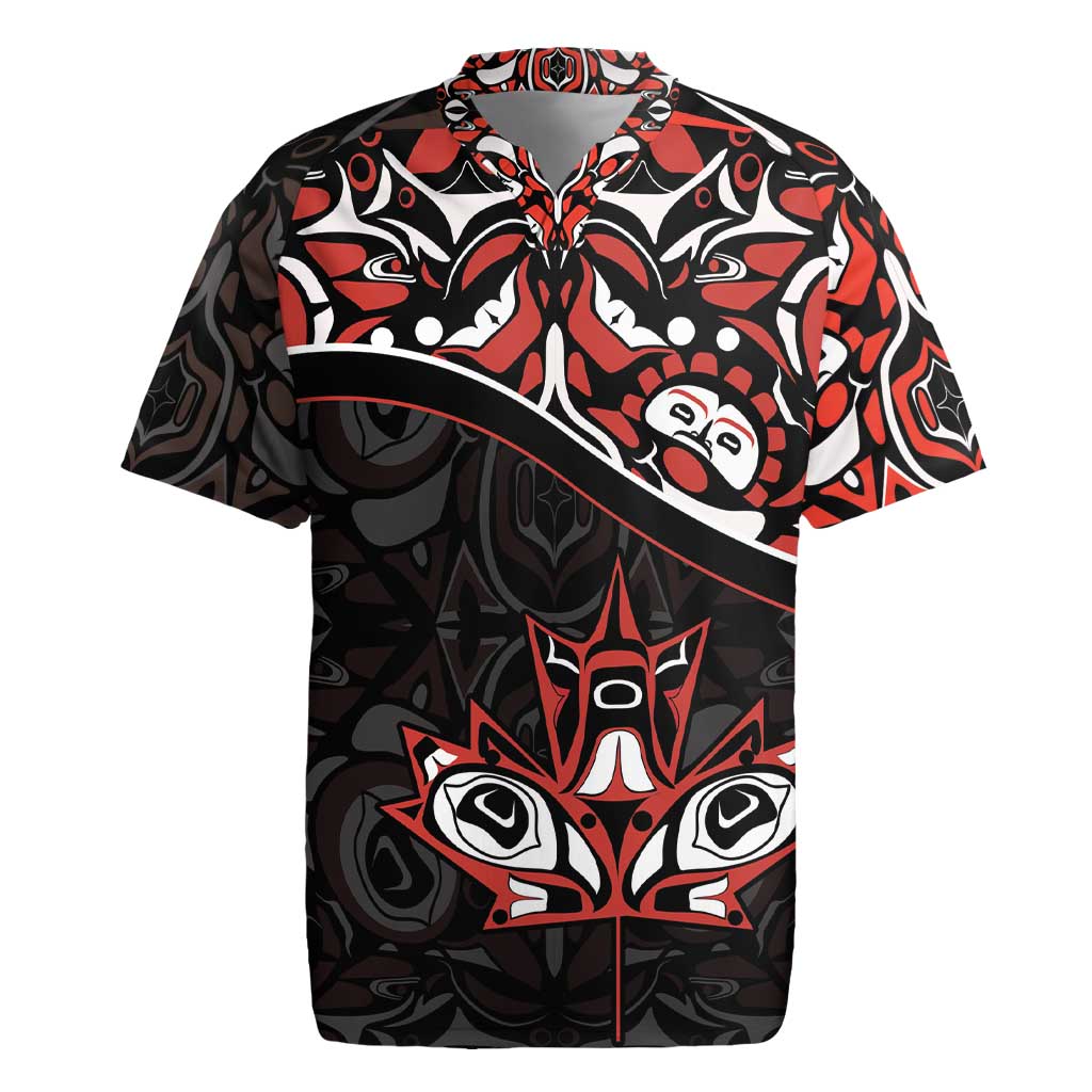 Canada Day Rugby Jersey Haida Maple Leaf Style Tattoo Black