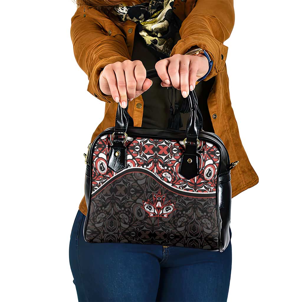 Canada Day Shoulder Handbag Haida Maple Leaf Style Tattoo Black