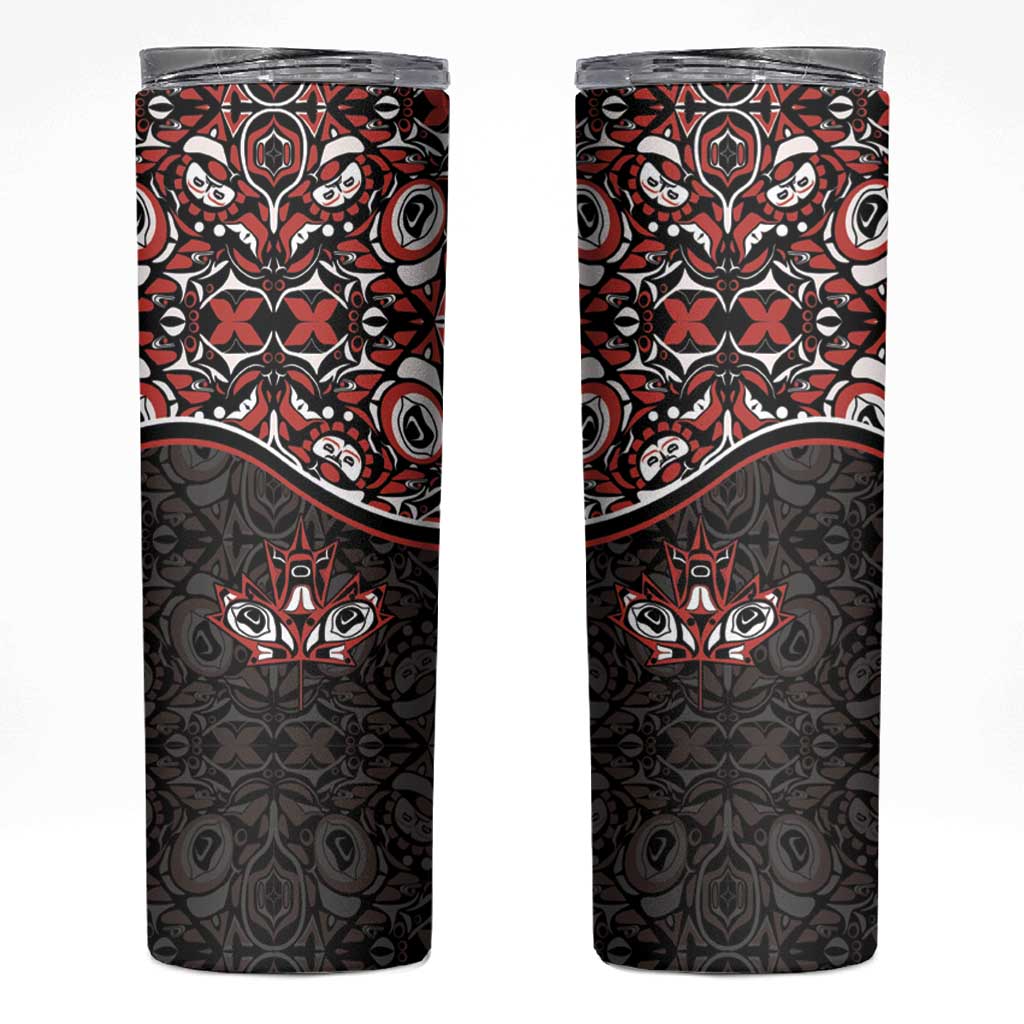 Canada Day Skinny Tumbler Haida Maple Leaf Style Tattoo Black