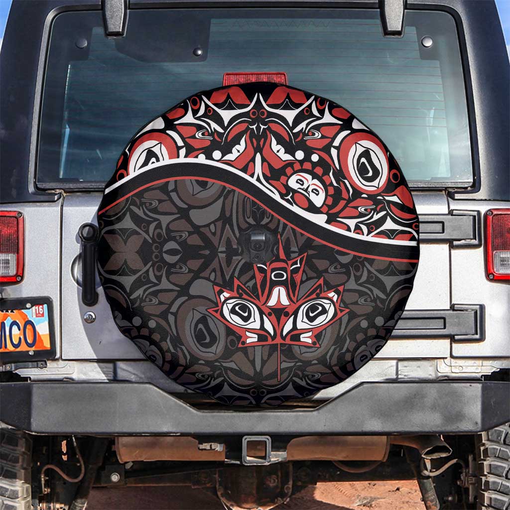 Canada Day Spare Tire Cover Haida Maple Leaf Style Tattoo Black