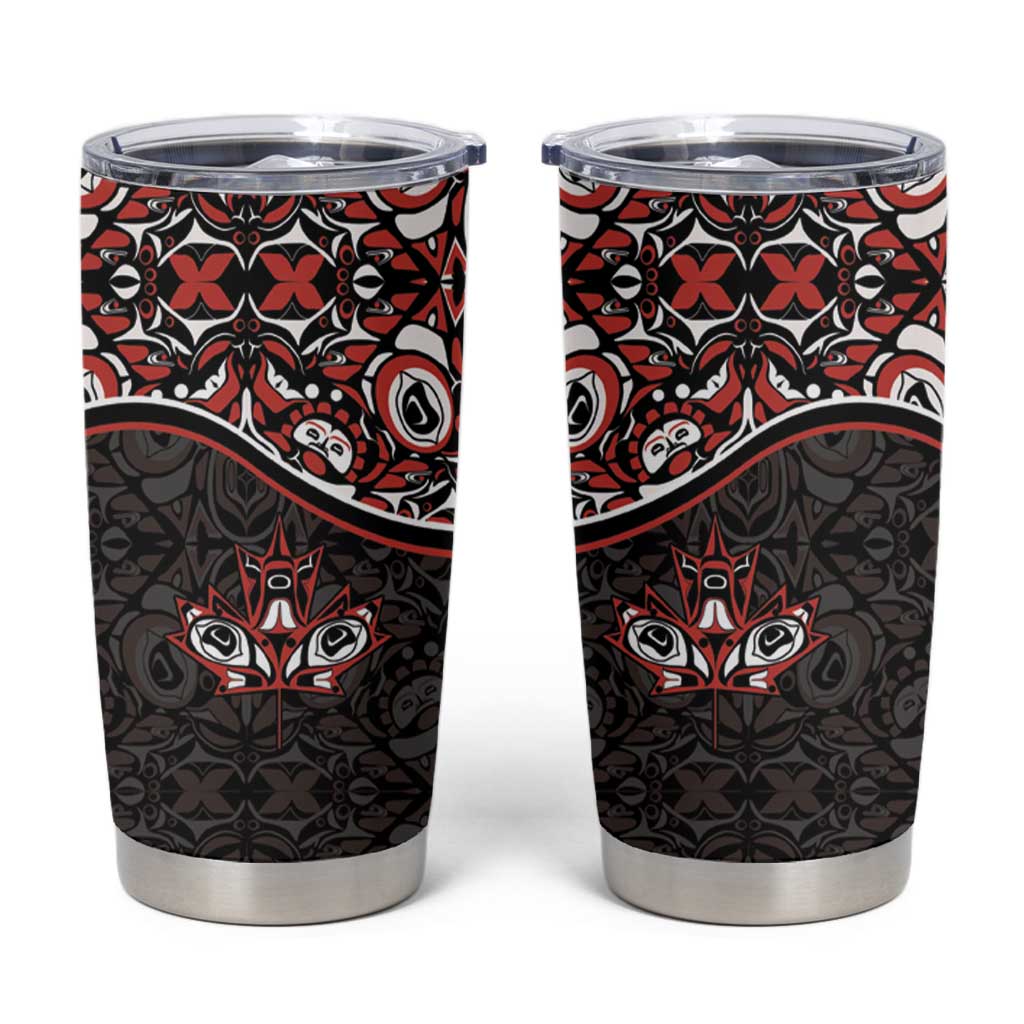 Canada Day Tumbler Cup Haida Maple Leaf Style Tattoo Black