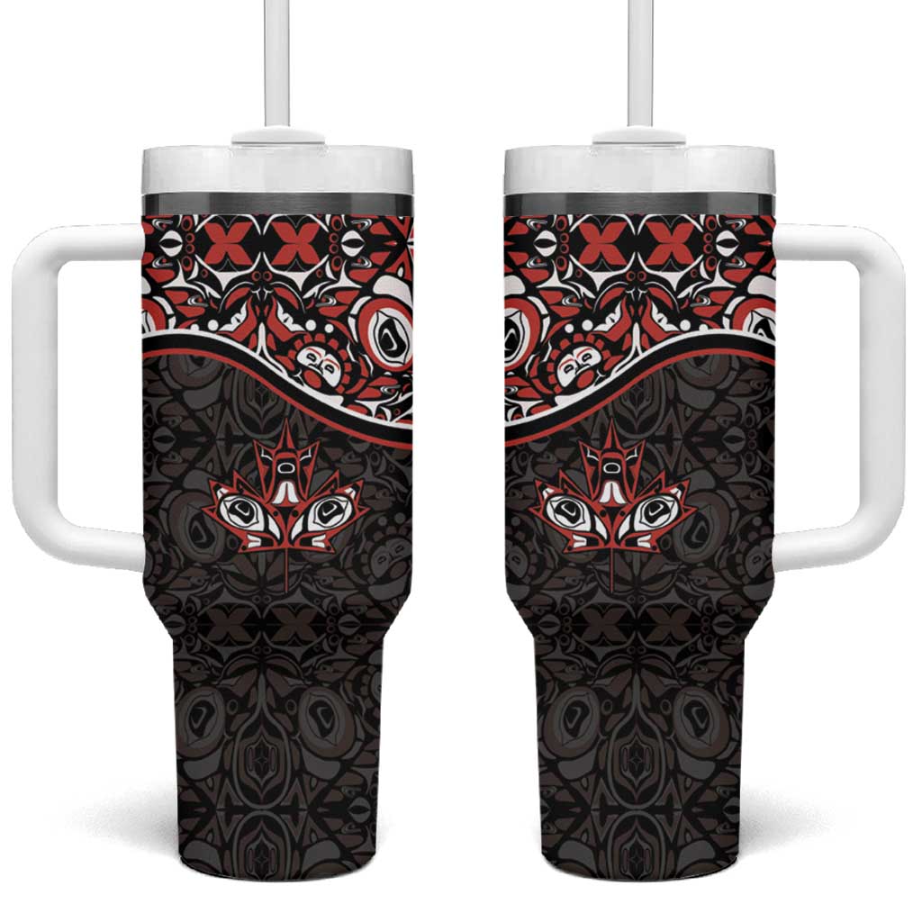 Canada Day Tumbler With Handle Haida Maple Leaf Style Tattoo Black