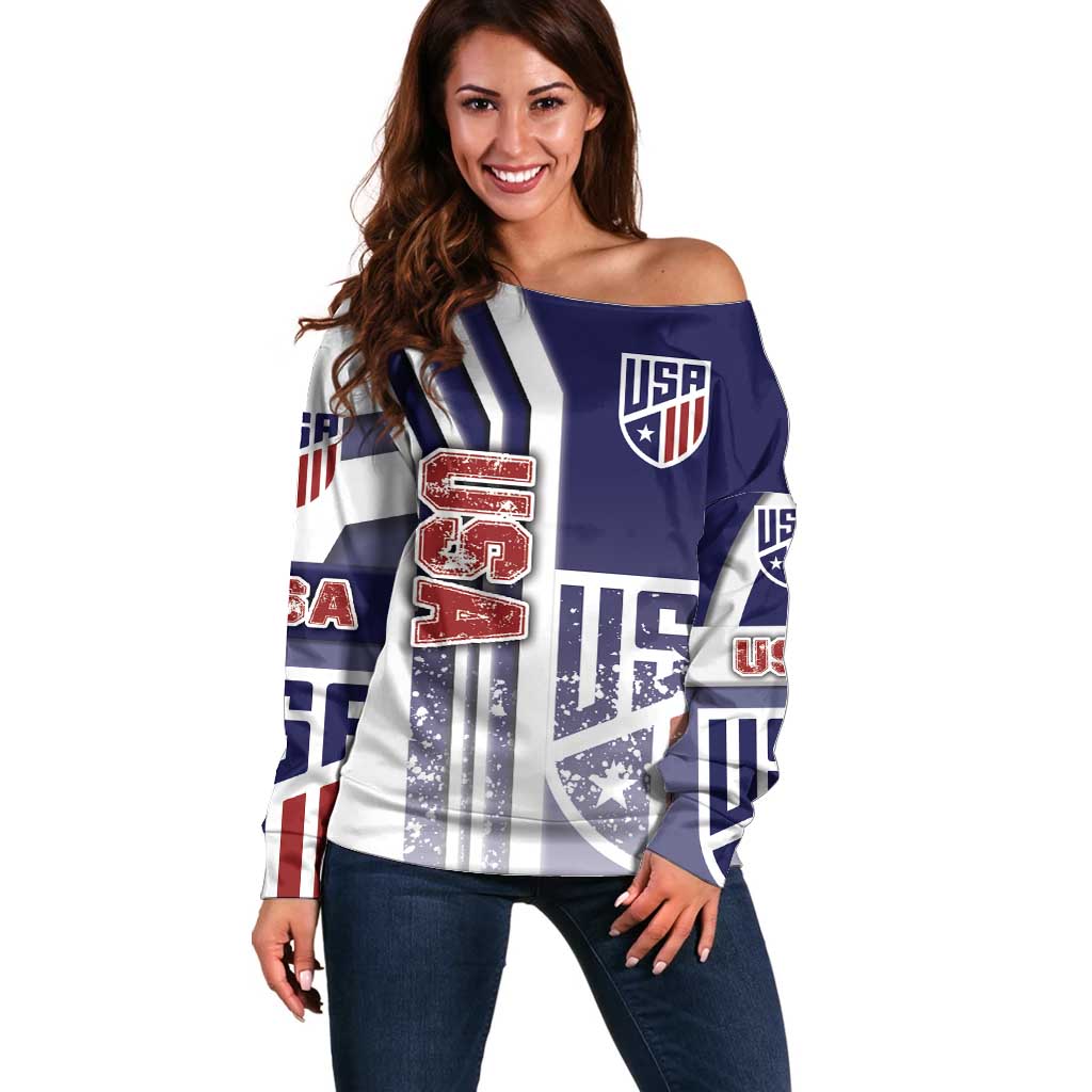 USA Soccer Off Shoulder Sweater The Stars and Stripes Football - Road To Champion