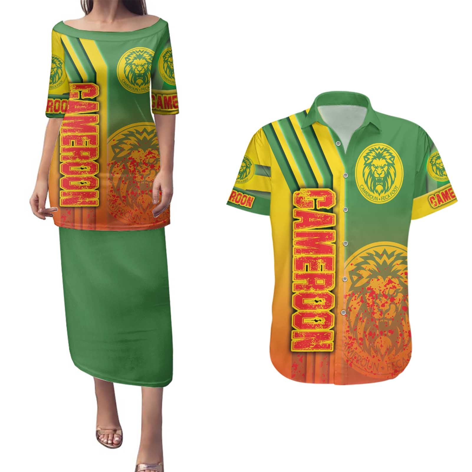 Cameroon Football Couples Matching Puletasi and Hawaiian Shirt Indomitable Lions Soccer - Road To Champion