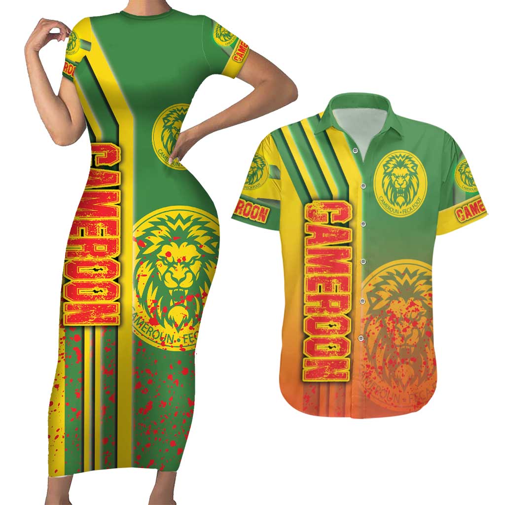 Cameroon Football Couples Matching Short Sleeve Bodycon Dress and Hawaiian Shirt Indomitable Lions Soccer - Road To Champion