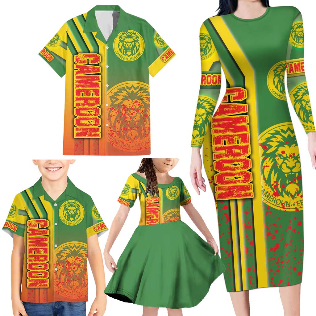 Cameroon Football Family Matching Long Sleeve Bodycon Dress and Hawaiian Shirt Indomitable Lions Soccer - Road To Champion