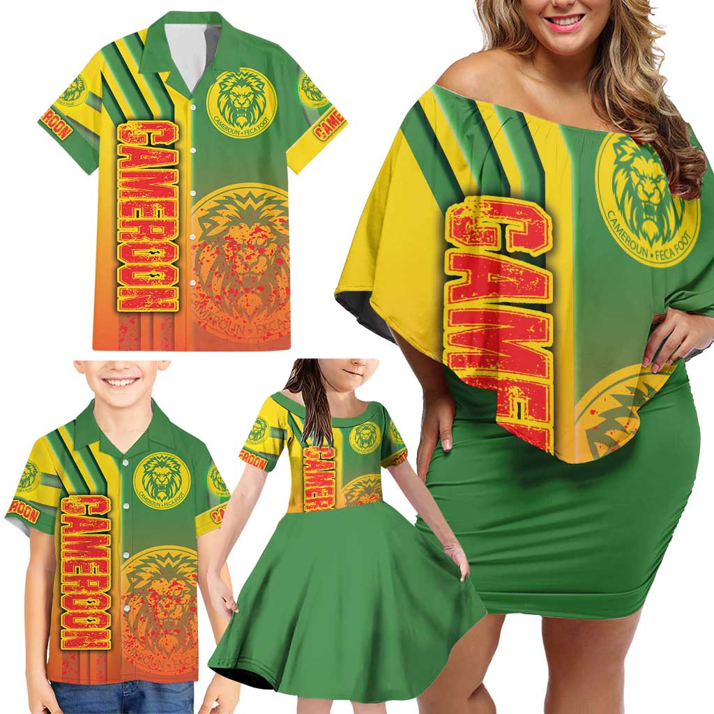 Cameroon Football Family Matching Off Shoulder Short Dress and Hawaiian Shirt Indomitable Lions Soccer - Road To Champion