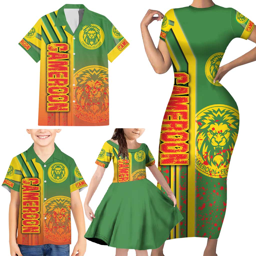 Cameroon Football Family Matching Short Sleeve Bodycon Dress and Hawaiian Shirt Indomitable Lions Soccer - Road To Champion