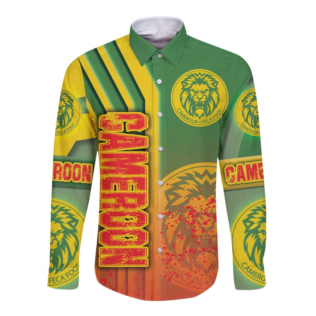 Cameroon Football Long Sleeve Button Shirt Indomitable Lions Soccer - Road To Champion