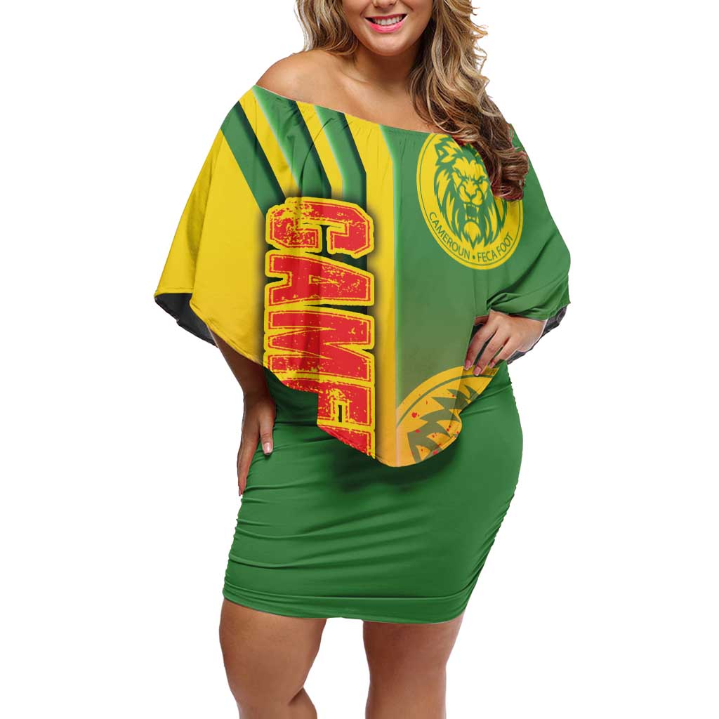 Cameroon Football Off Shoulder Short Dress Indomitable Lions Soccer - Road To Champion - Wonder Print Shop