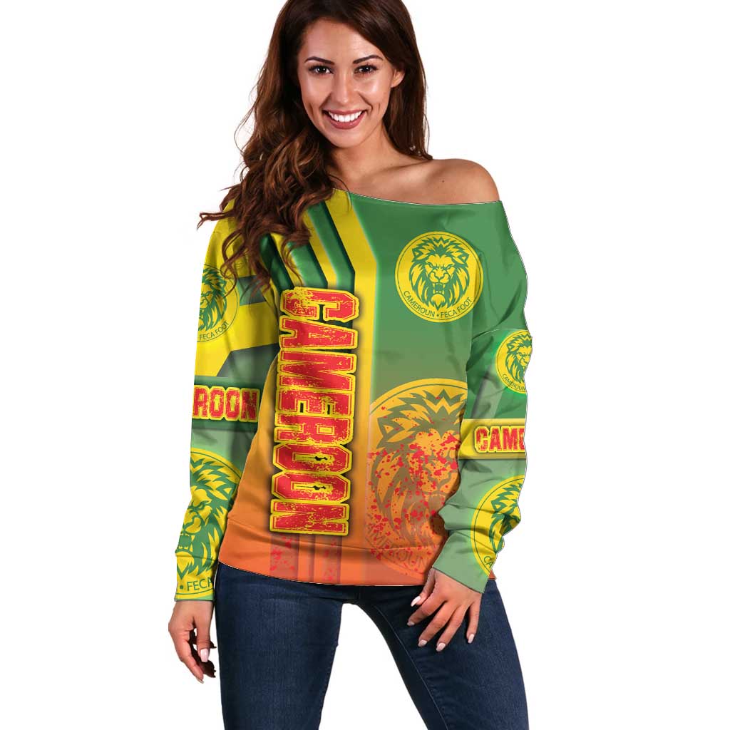 Cameroon Football Off Shoulder Sweater Indomitable Lions Soccer - Road To Champion