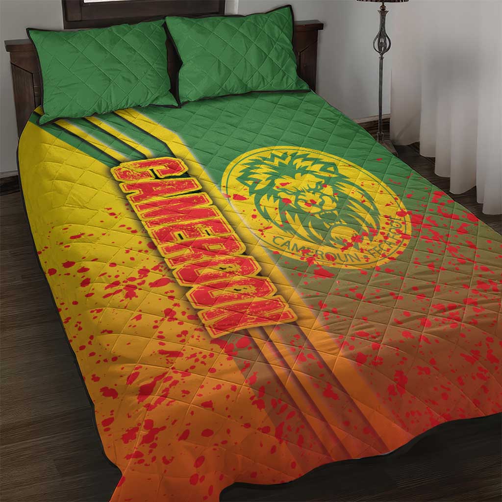 Cameroon Football Quilt Bed Set Indomitable Lions Soccer - Road To Champion - Wonder Print Shop