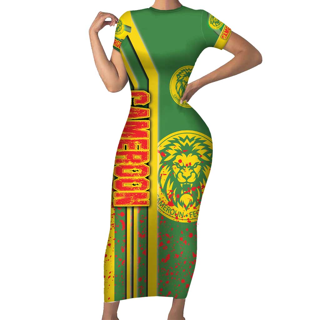 Cameroon Football Short Sleeve Bodycon Dress Indomitable Lions Soccer - Road To Champion - Wonder Print Shop