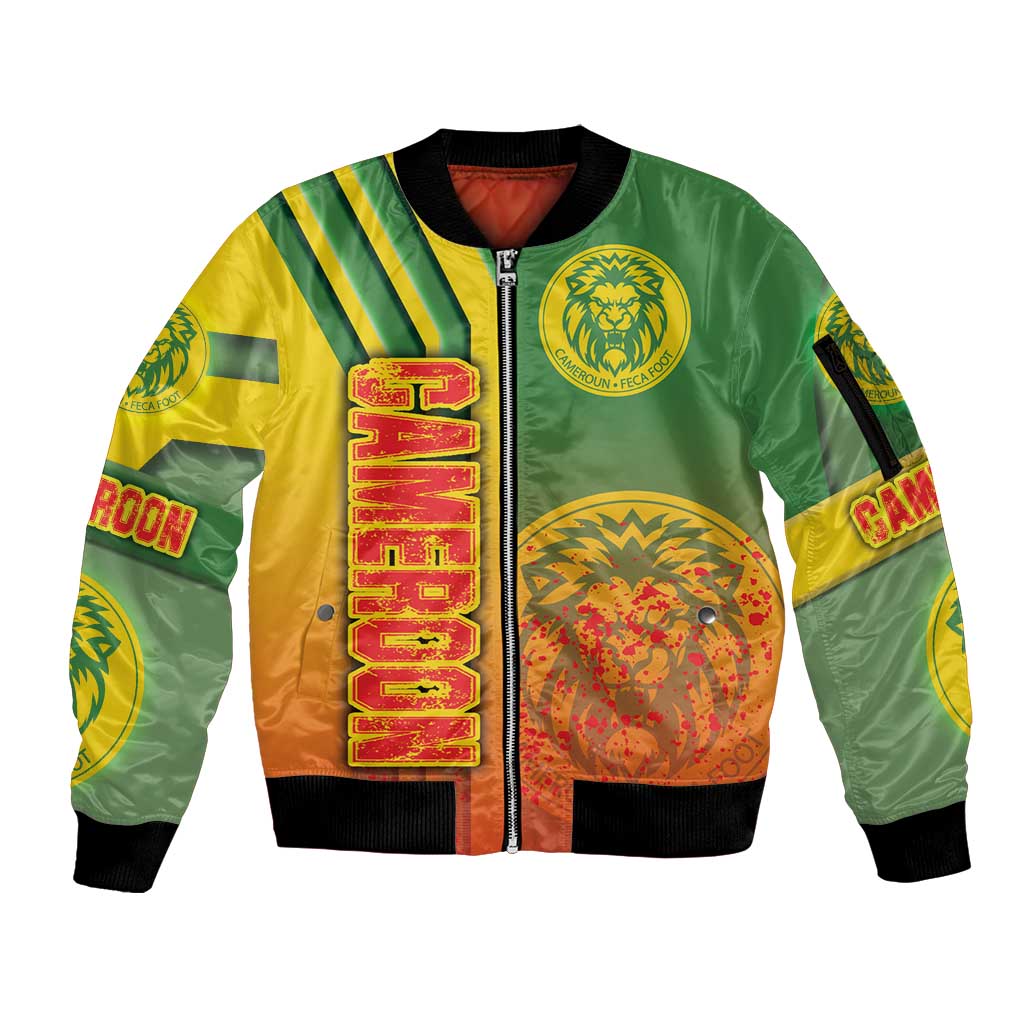 Cameroon Football Sleeve Zip Bomber Jacket Indomitable Lions Soccer - Road To Champion - Wonder Print Shop