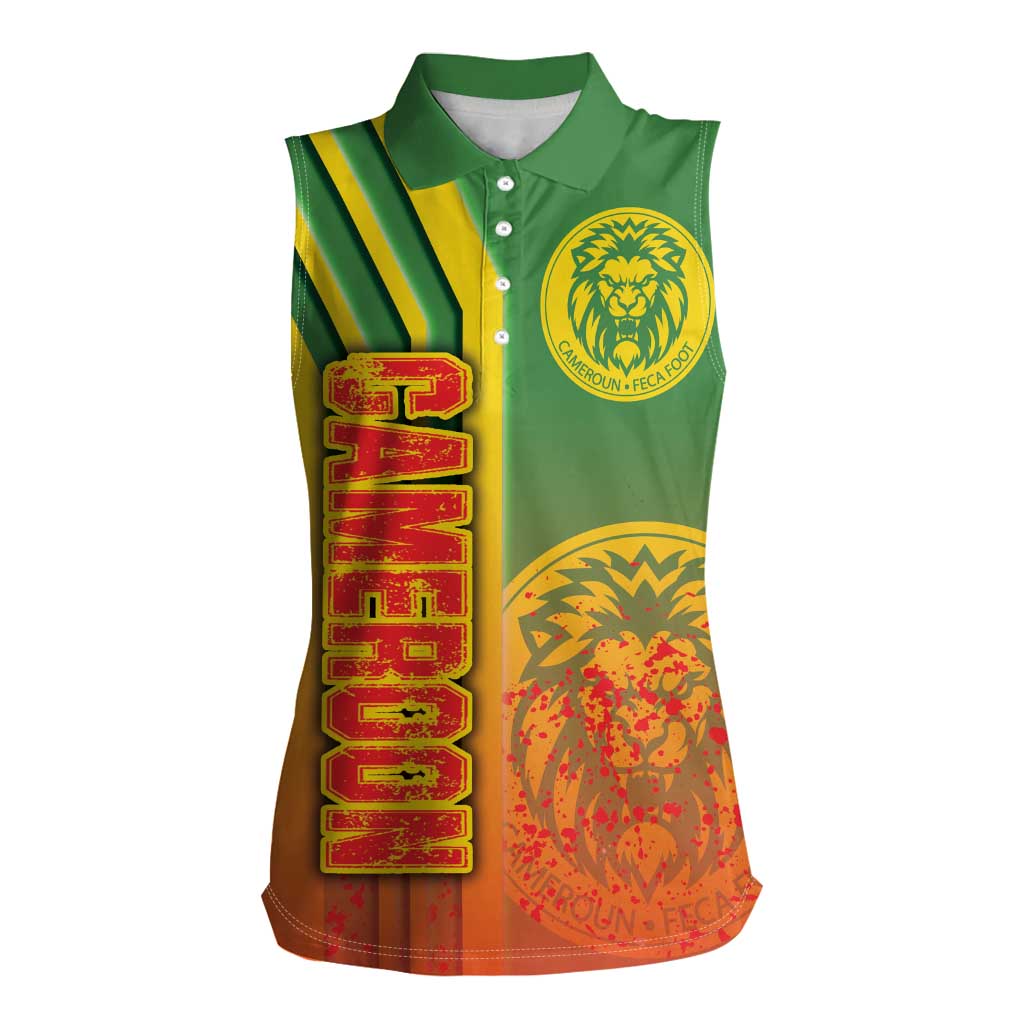 Cameroon Football Women Sleeveless Polo Shirt Indomitable Lions Soccer - Road To Champion - Wonder Print Shop