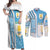 Uruguay Football Couples Matching Off Shoulder Maxi Dress and Long Sleeve Button Shirt Sky Blue Soccer - Road To Champion