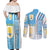 Uruguay Football Couples Matching Off Shoulder Maxi Dress and Long Sleeve Button Shirt Sky Blue Soccer - Road To Champion