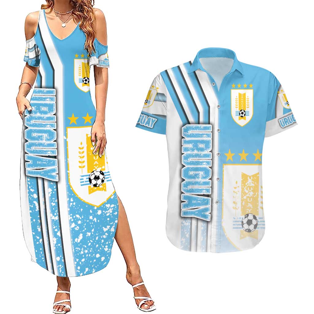 Uruguay Football Couples Matching Summer Maxi Dress and Hawaiian Shirt Sky Blue Soccer - Road To Champion